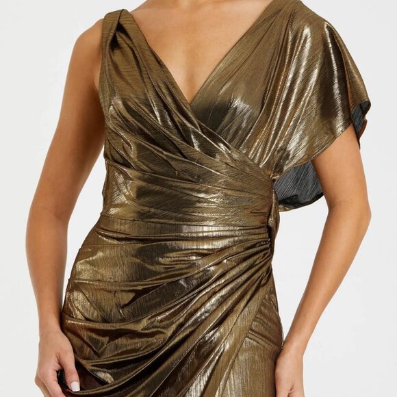 Ieena for Mac Duggal black Tie gold asymmetric dress size 18 NWT - Picture 2 of 10